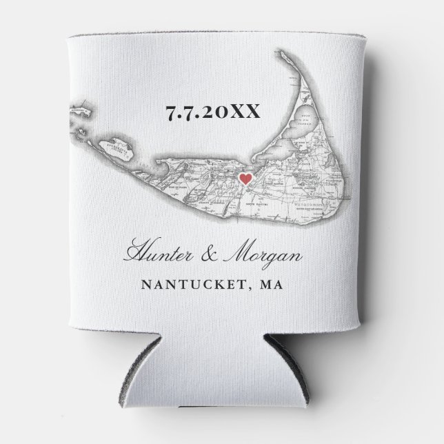 Rafraîchisseur Pour Canette Nantucket Map Noir et Blanc Mariage Favor Boire (Devant)