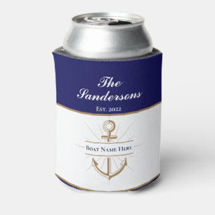 Rafraîchisseur Pour Canette Nautical Moderne Gras Nom de Bateau à l'Ancre Bleu