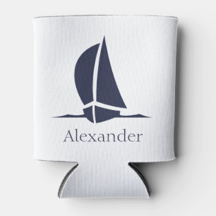 Rafraîchisseur Pour Canette Nautical White Sailboat Navy blue Coastal Monogram