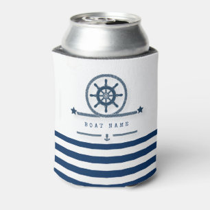 Rafraîchisseur Pour Canette Nautique, Ancre, Corde Rayures Bleu Marine