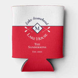 Rafraîchisseur Pour Canette Nautique Rouge moderne Monogram Lake House Can Coo