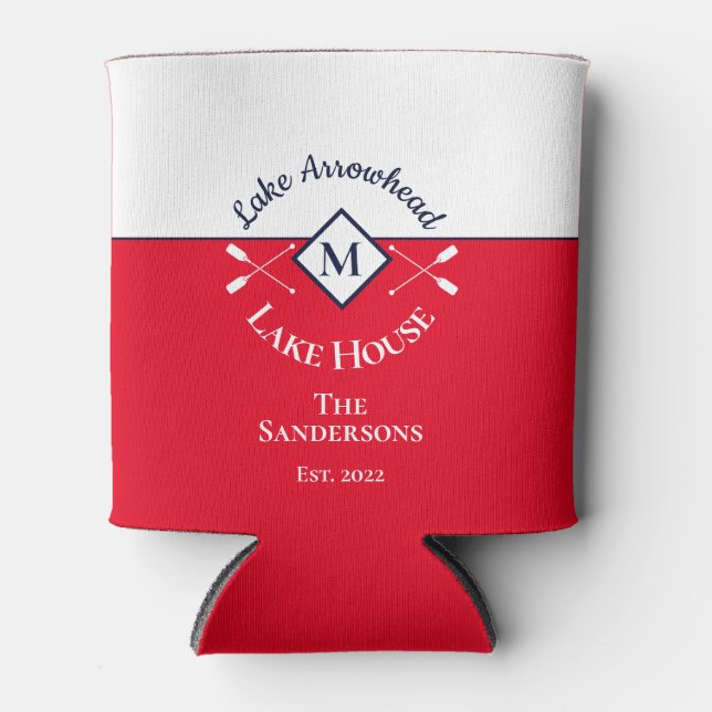 Rafraîchisseur Pour Canette Nautique Rouge moderne Monogram Lake House Can Coo (Devant)