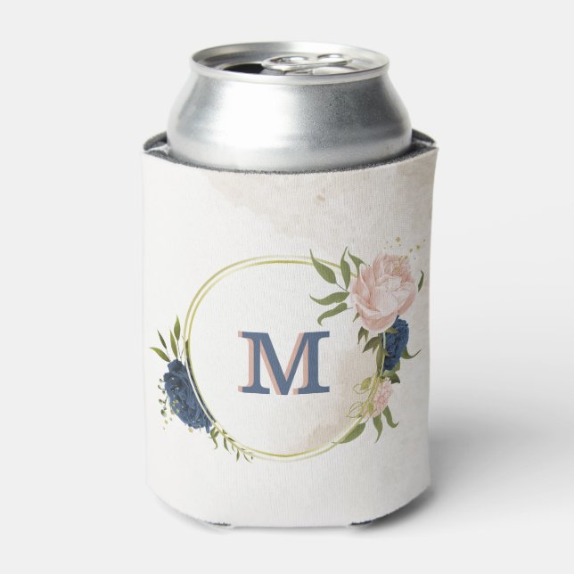 Rafraîchisseur Pour Canette navy et fleurs rose blush verdure (Can devant)