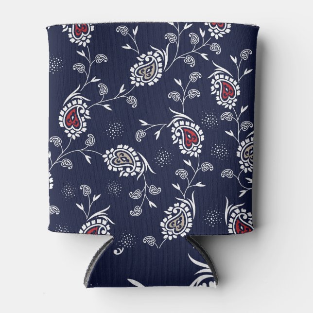 Rafraîchisseur Pour Canette Navy Paisley : Design Motif élégant. (Devant)