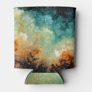 Rafraîchisseur Pour Canette Nebula jaune vif, ciel bleu aquarelle.