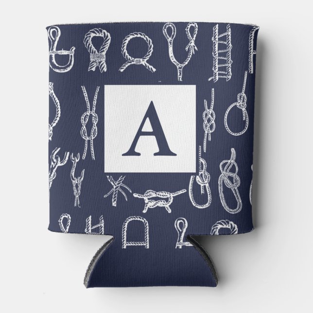 Rafraîchisseur Pour Canette Noeuds de corde blanche nautique | Personnalisé (Devant)