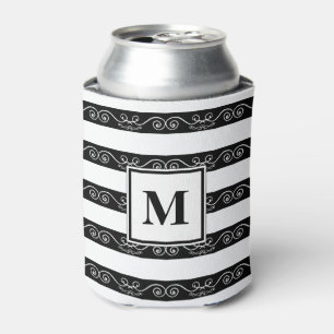 Rafraîchisseur Pour Canette Noir Blanc rayé design Monogramme