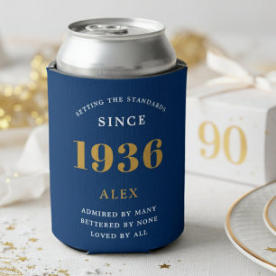 Rafraîchisseur Pour Canette Nom 90e anniversaire 1936 Bleu Or Élégant Chic