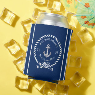 Rafraîchisseur Pour Canette Nom de bateau nautique corde d'ancre bleu marine B