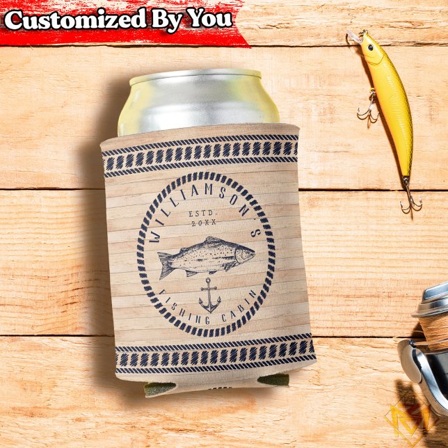 Rafraîchisseur Pour Canette Nom de famille du Cabine de pêche Wood Navy bleu R (Créateur téléchargé)