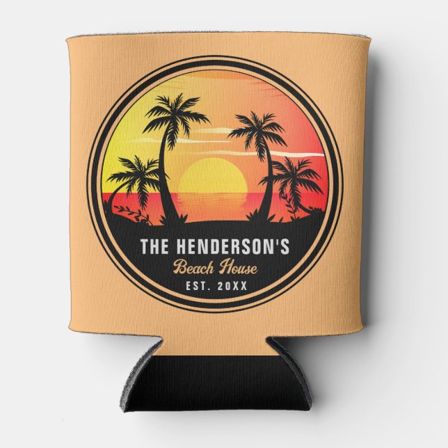 Rafraîchisseur Pour Canette Nom de famille House Beach Retro Sunset Souvenirs  (Devant)