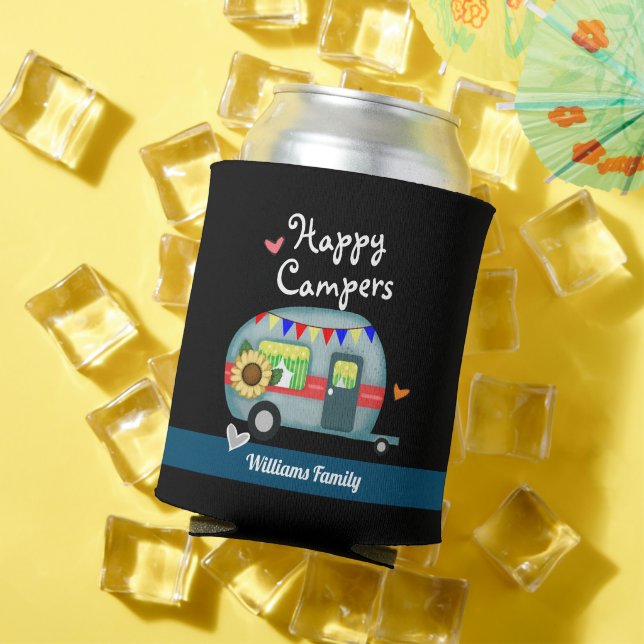 Rafraîchisseur Pour Canette Nom de famille personnalisé Happy Campers (Été in situ)