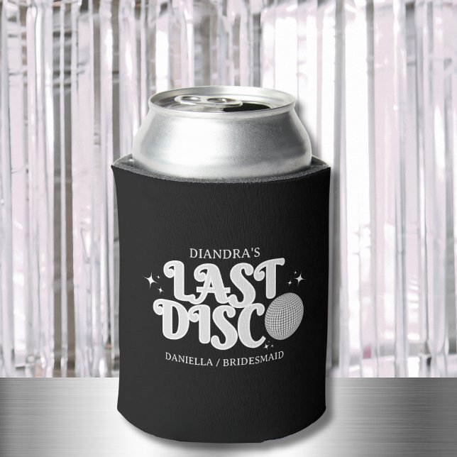 Rafraîchisseur Pour Canette Nom de la discothèque dernière Retro Silver les an (Last Disco Name Retro Silver 70s Bachelorette Can Cooler)
