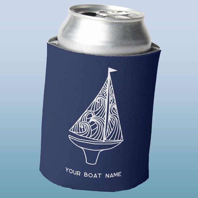 Rafraîchisseur Pour Canette Nom du bateau à voiles Nautique Marine Bleue (Your boat name custom text sailing boat yacht navy blue can cooler)