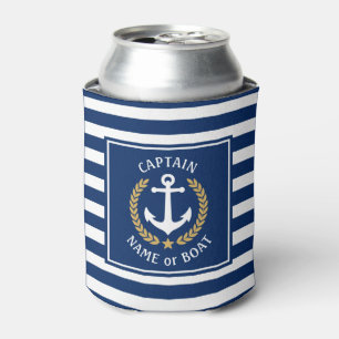 Rafraîchisseur Pour Canette Nom du bateau capitaine Ancre Gold Laurel Blue Str