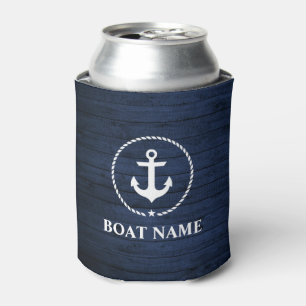 Rafraîchisseur Pour Canette Nom du bateau nautique Ancre corde Bois bleu