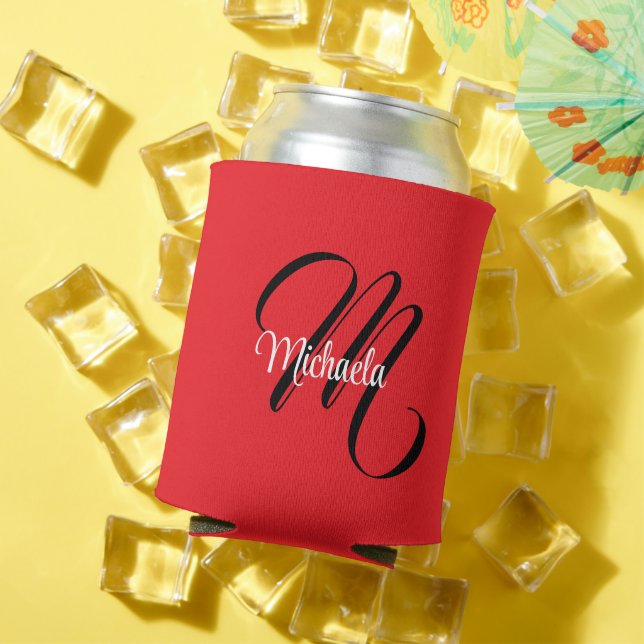 Rafraîchisseur Pour Canette Nom initial minimaliste moderne monogramme rouge (Été in situ)