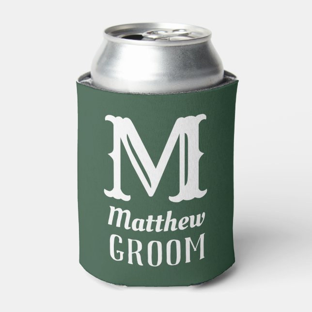 Rafraîchisseur Pour Canette Nom Monogramme Masculin Mariage Vert (Can devant)