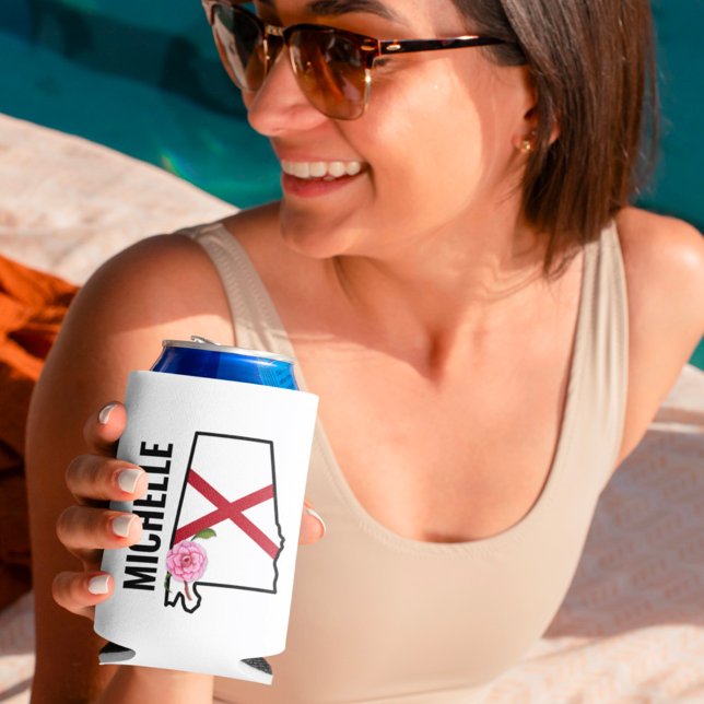 Rafraîchisseur Pour Canette Nom personnalisé Alabama Drapeau et Fleur d'État C (Créateur téléchargé)