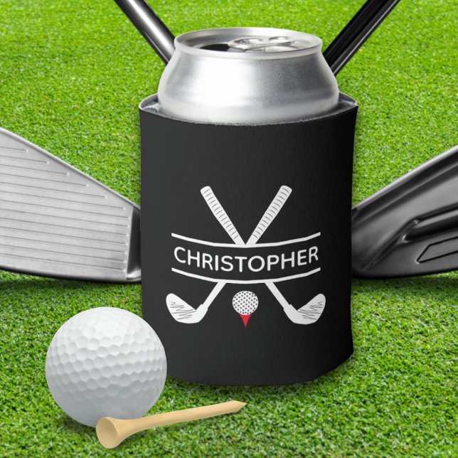 Rafraîchisseur Pour Canette Nom personnalisé Black White Red Golf (Custom Name Black White Red Golf Can Cooler)