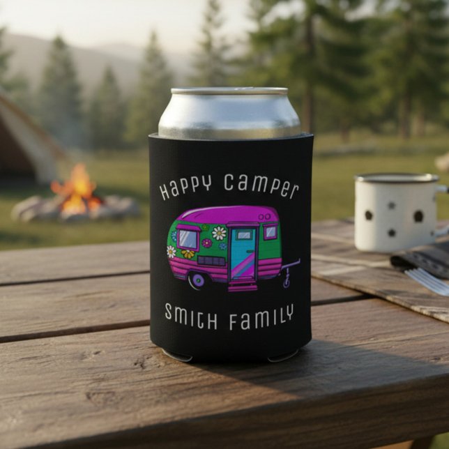 Rafraîchisseur Pour Canette Nom personnalisé du Camper Retro Happy (Créateur téléchargé)