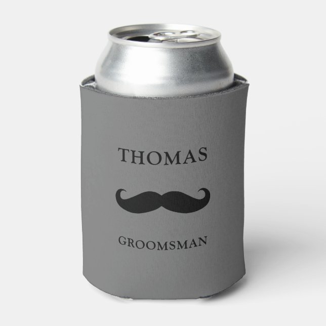 Rafraîchisseur Pour Canette nom personnalisé gris moustache Groomsman (Can devant)