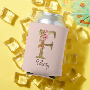 Rafraîchisseur Pour Canette Nom Personnalisé Lettre F Gold Foil Blush Roses Ro