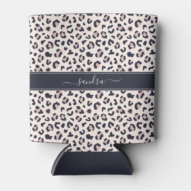Rafraîchisseur Pour Canette Nom personnalisé rose Empreinte de léopard (Devant)