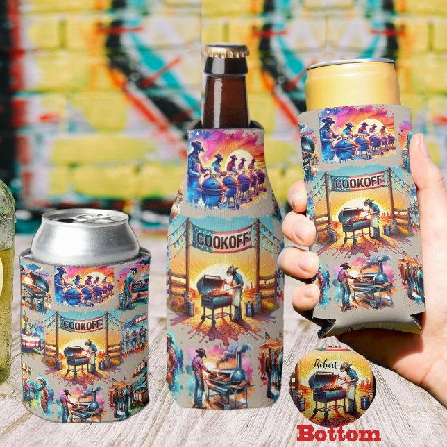 Rafraîchisseur Pour Canette Occidental Cowboy BBQ Cookoff Scènes 1 Personnalis (Western Cowboy BBQ Cookoff Can and Bottle Coolers)