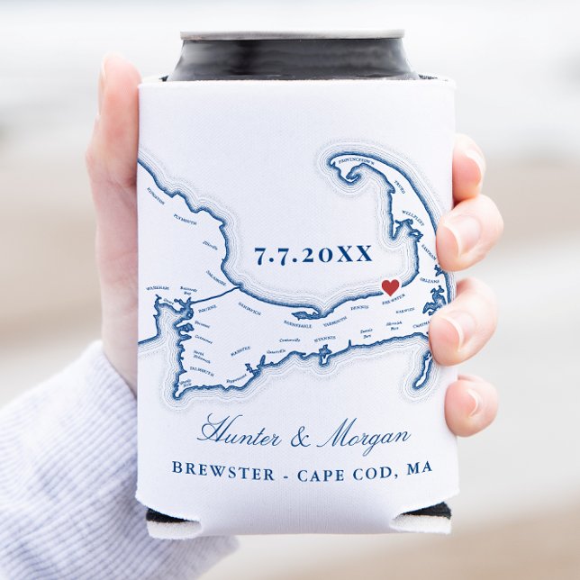Rafraîchisseur Pour Canette Ocean Edge Resort Cape Cod Wedding Favor (Elegant Ocean Edge Resort Wedding Favor Can Coozie with map of Brewster on Cape Cod Massachusetts)