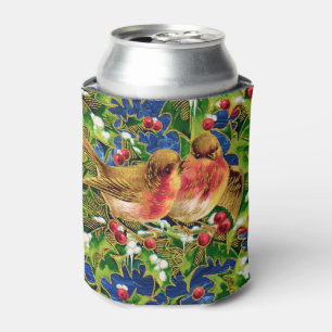 Rafraîchisseur Pour Canette Oiseaux de Noël Vintage Holly Faux Motif d'or