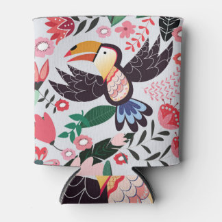 Rafraîchisseur Pour Canette Oiseaux tropicaux, motif de gribouillis à fleurs.