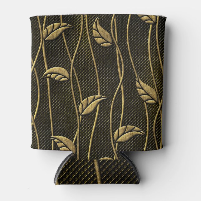 Rafraîchisseur Pour Canette Or et noir : Texture 3D Feuille. (Devant)