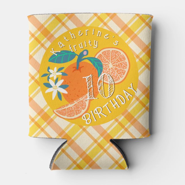 Rafraîchisseur Pour Canette Orange Fruit Anniversaire Plaid (Devant)