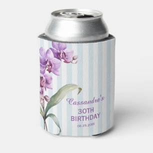 Rafraîchisseur Pour Canette Orchidée violette Vert rayures Floral 30e annivers
