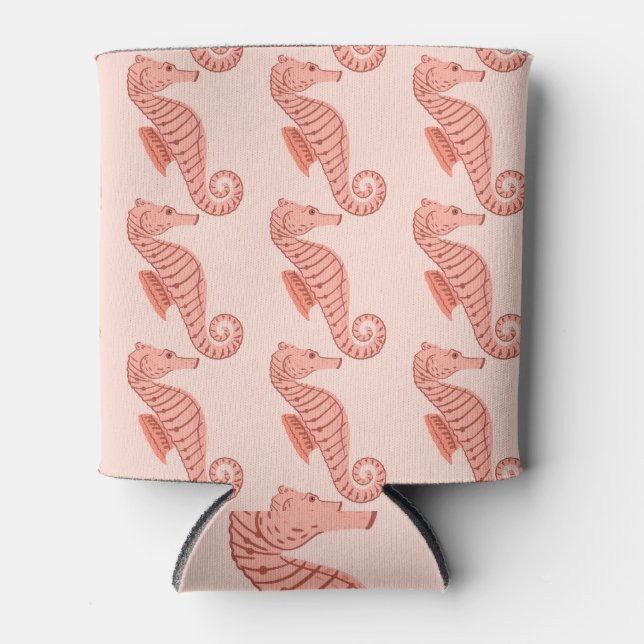 Rafraîchisseur Pour Canette Ornement de seahorse doodle : arrière - plan rose. (Devant)