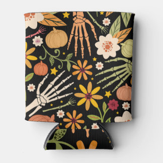 Rafraîchisseur Pour Canette Os d'Halloween, motif floral sans couture.
