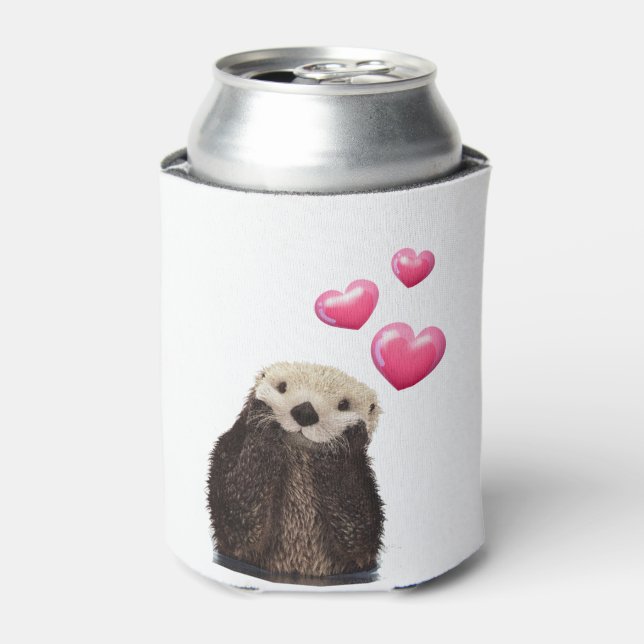 Rafraîchisseur Pour Canette Otter mignonne avec Coeurs d'Amour Rose (Can devant)