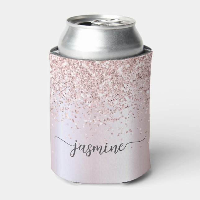 Rafraîchisseur Pour Canette Paillettes Métal Monogramme Nom Script Or Rose Gla (Can devant)