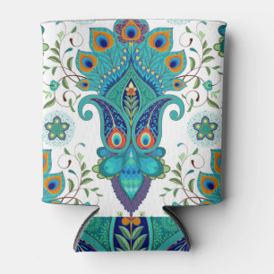 Rafraîchisseur Pour Canette Paisley orientale, motif en plumes paon.