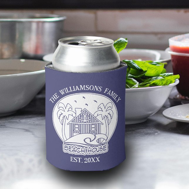 Rafraîchisseur Pour Canette Palmier tropical Nom de famille Maison de plage Bl (Créateur téléchargé)