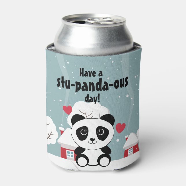 Rafraîchisseur Pour Canette Panda Bébé Cute En Hiver Gris Neige (Can devant)