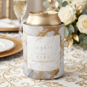 Rafraîchisseur Pour Canette Panneau de bienvenue de mariage en marbre blanc et