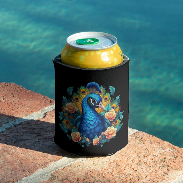 Rafraîchisseur Pour Canette Paon avec roses pêche (Piscine in situ)