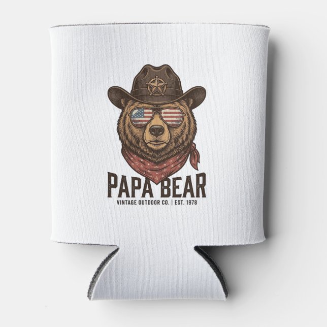 Rafraîchisseur Pour Canette Papa Bear Cowboy Bear Patriotic Vintage Vector Des (Devant)
