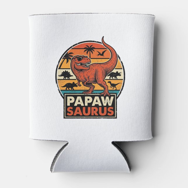 Rafraîchisseur Pour Canette Papawsaurus Rétro Dinosaure Coucher de Soleil Vect (Devant)