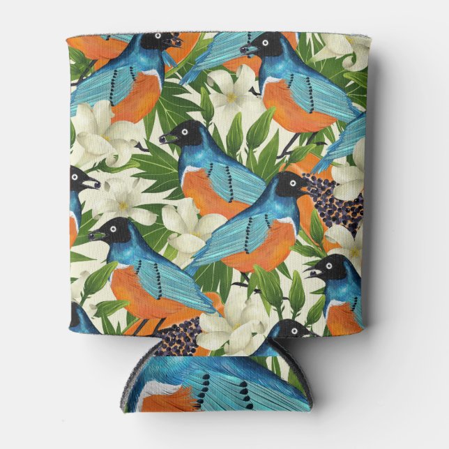 Rafraîchisseur Pour Canette papaye tropicale et motif d'oiseaux. (Devant)