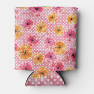 Rafraîchisseur Pour Canette Papier vintage, fleurs de gerbera aquarelle.