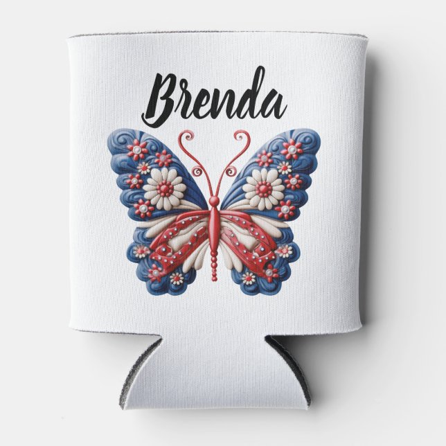 Rafraîchisseur Pour Canette Papillon de Sublimination patriotique personnalisé (Devant)