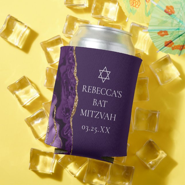 Rafraîchisseur Pour Canette Parti Bat mitzvah d'âge or violet chic (Été in situ)